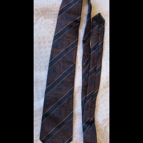 Canali Men Tie 100% Silk Floral Paisley ,made in Italy,brown/navy - Picture 2 of 5